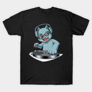 DJ Cat with headphones at the turntables T-Shirt